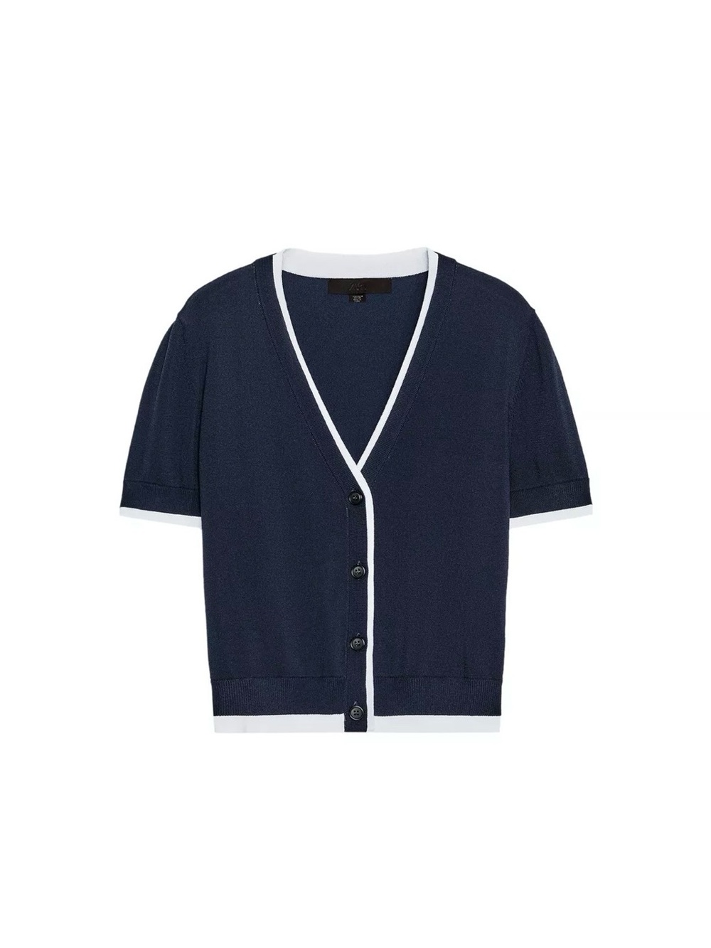 NWT Zara Navy White Contrast Trim Knit Cardigan Short Sleeve Size S